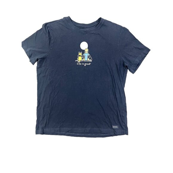 Life is Good Jake Rocket Moon T Shirt Blue Mens Large Man’s Best Friend Man Dog - Picture 1 of 6